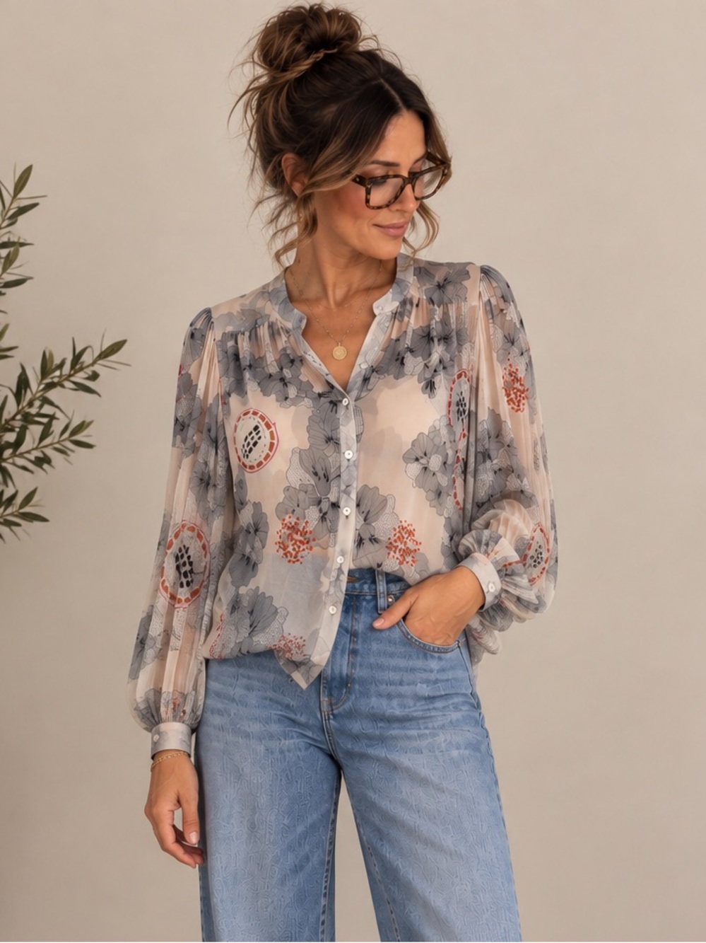 Anthropologie Pyrus London Linnea Long Sleeve Silk Floral Button Down Size Small